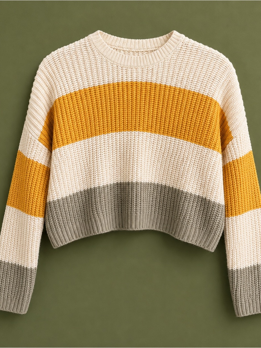 Moon & Madison Colorblock Cropped Chunky Knit Sweater Small